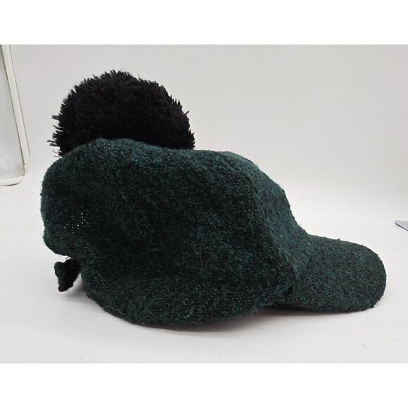 Vintage Green Tweed Wool Cap With Black Pom-Pom & Ear Flaps - Picture 3 of 8